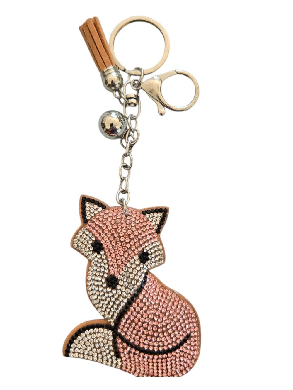Sparkly Rhinestone Fox Bag Charm Keychain Purse Charm Pink & Silver